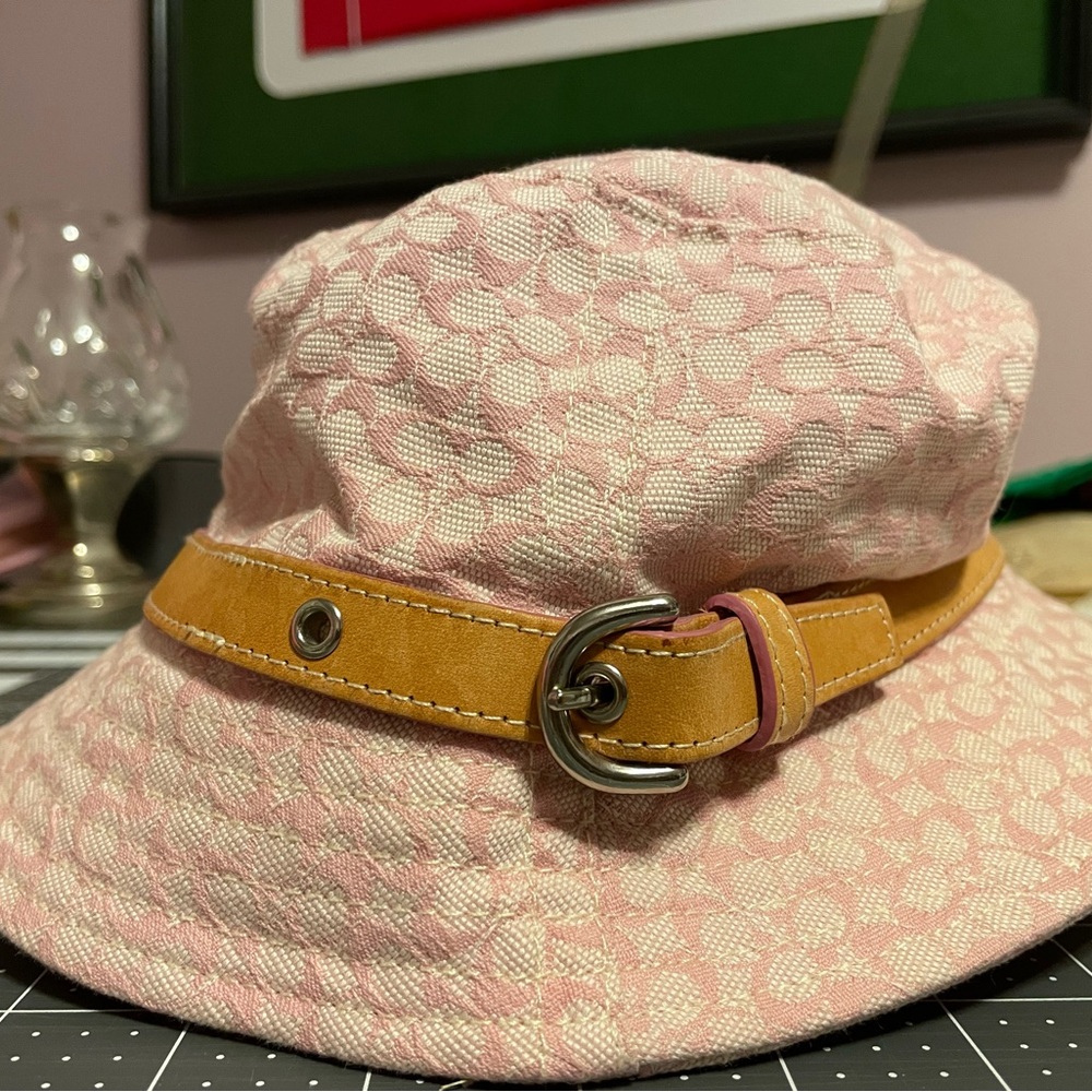 Coach Pink and Tan Patterned Hat